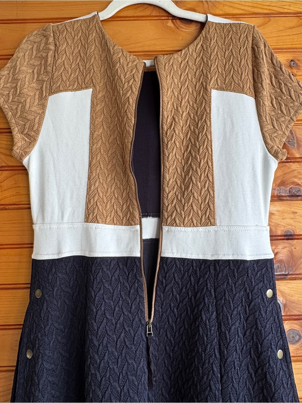Anthropologie Maeve Cabled Colorblock Fit Flare Dress Pockets Navy 10 - Picture 7 of 16